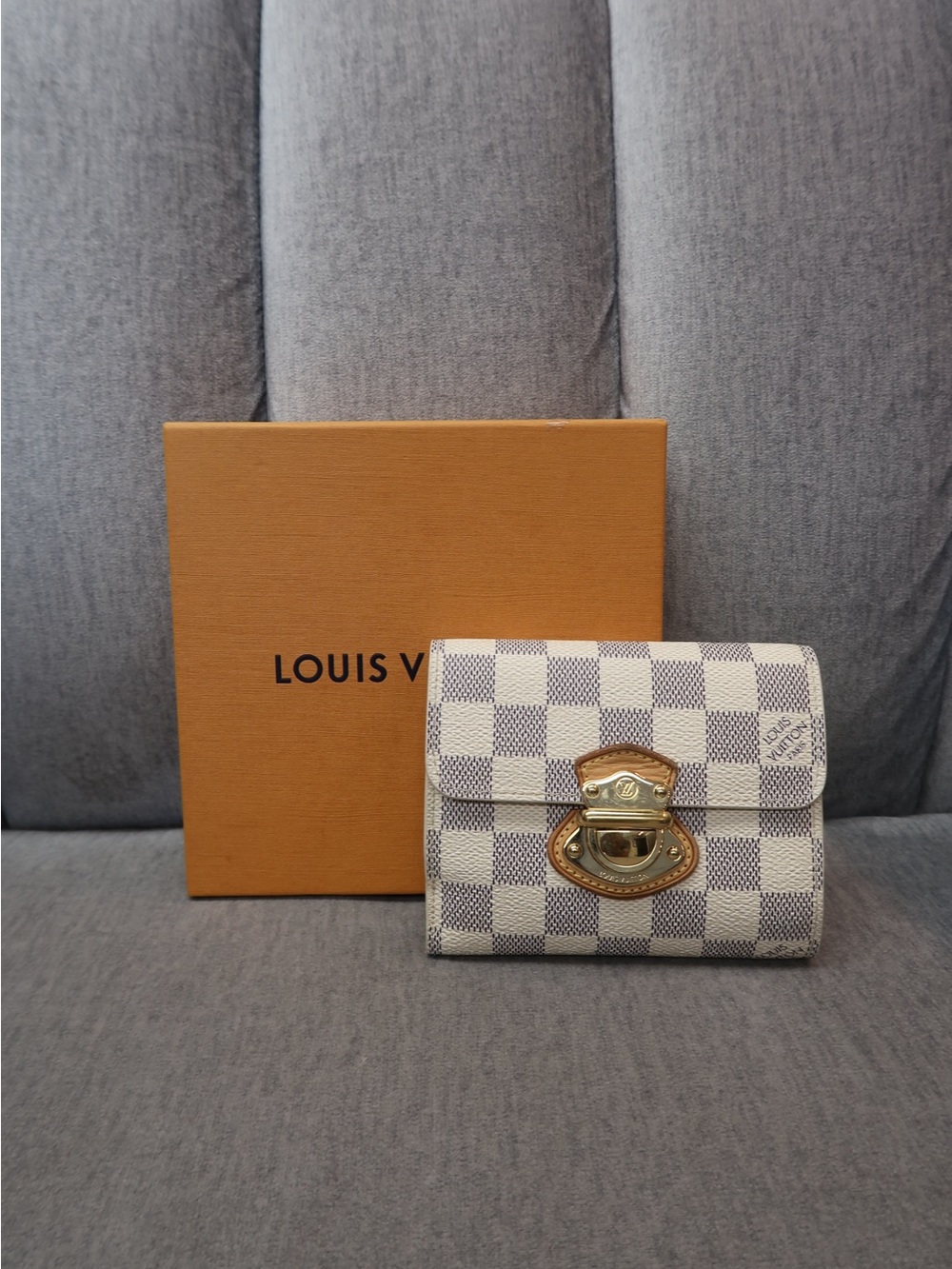 Louis Vuitton Damier Azur Check Compact Wallet in White and Blue